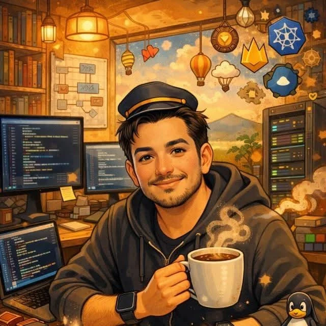 Isaac ilustrado, con café en su estudio de desarrollo
